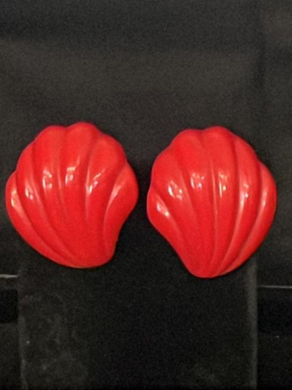 Red Acrylic Seashell Clip-On Earrings